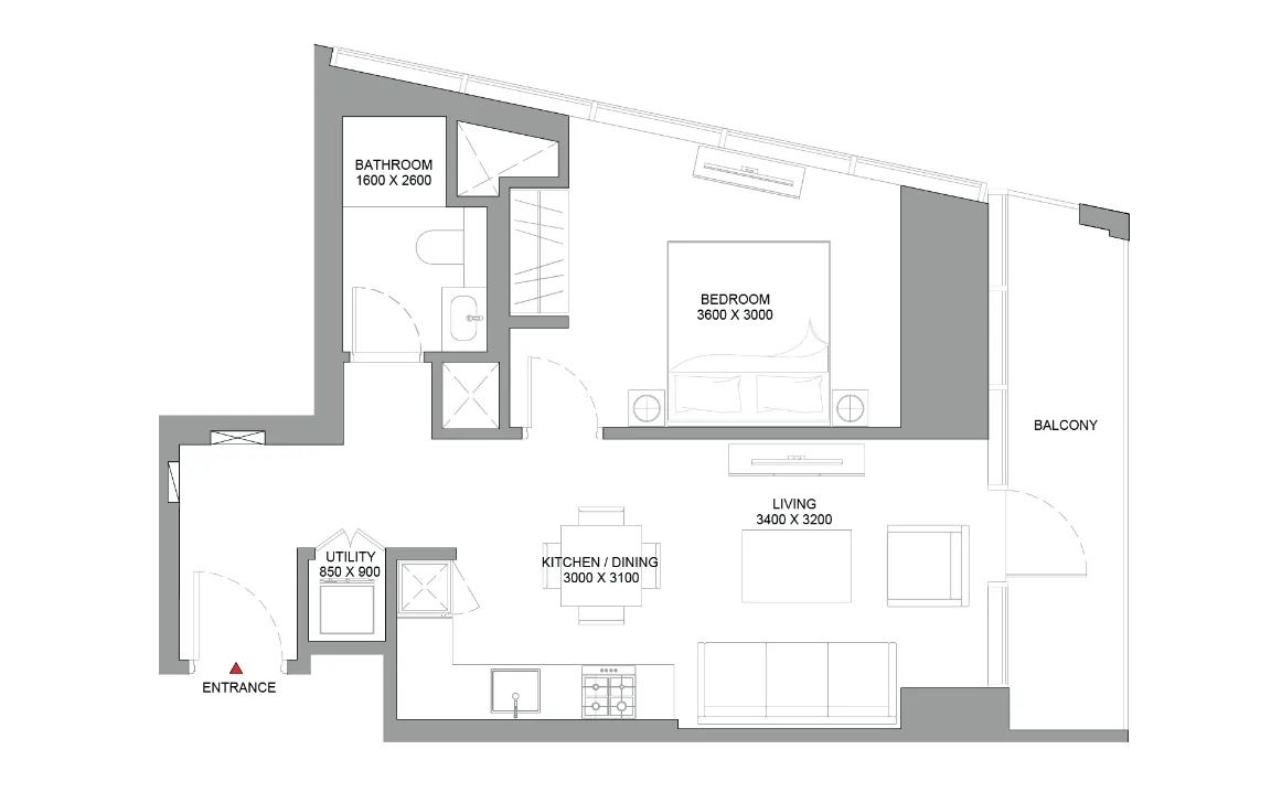 1 BR Floor Plan 2